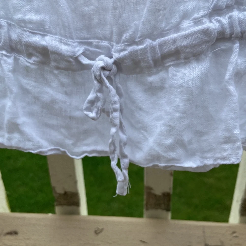 Zara Basic White Ruffles Size M, drawstring floral knit around neck and sleeves - Picture 6 of 16